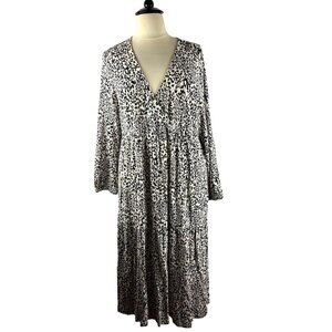 NWT Leopard Print Long Sleeve V Neck Tiered Maxi Dress w? Stretch, Women's 3X